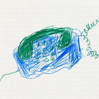 Dessin d'enfant d'un combiné bleu