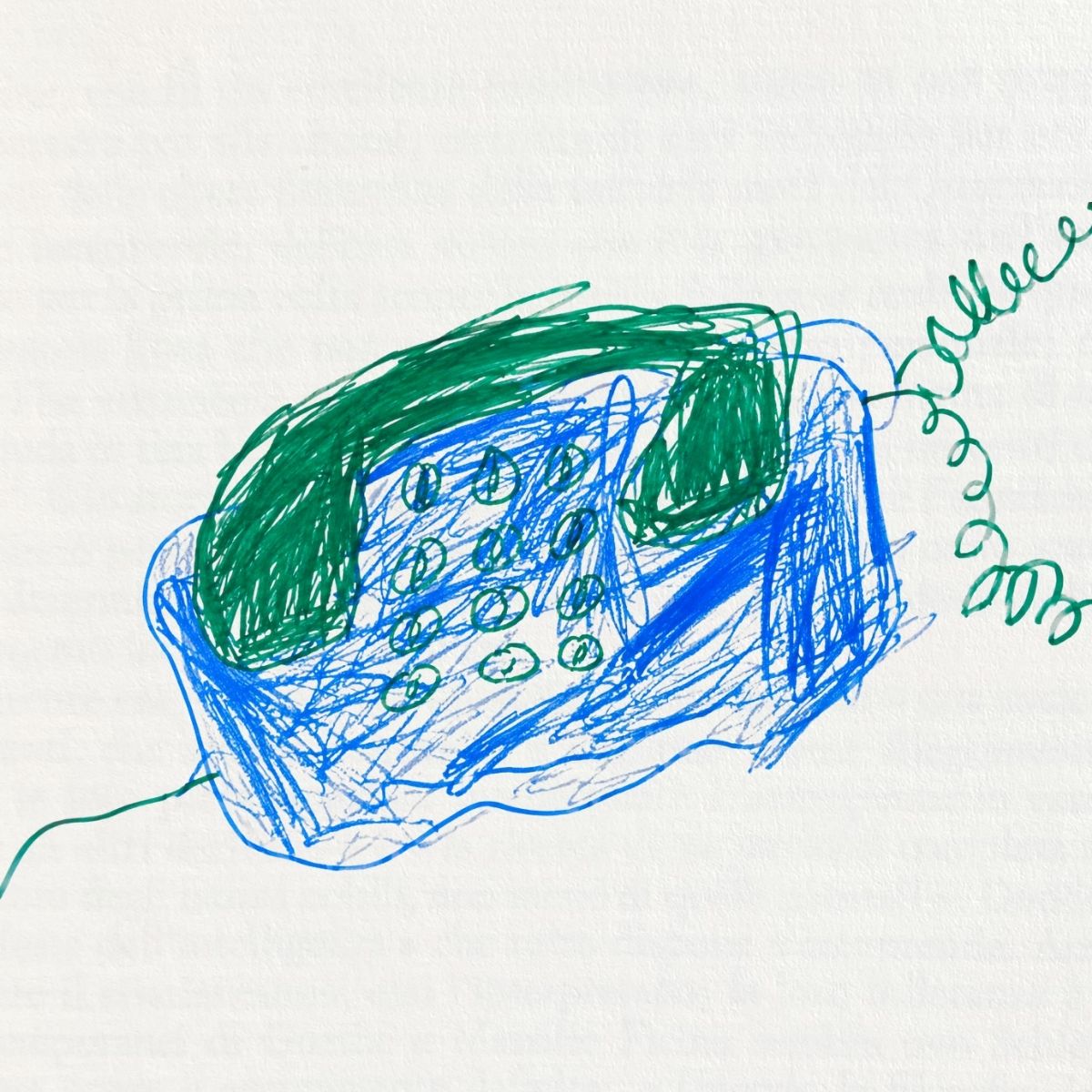 Dessin d'enfant d'un combiné bleu